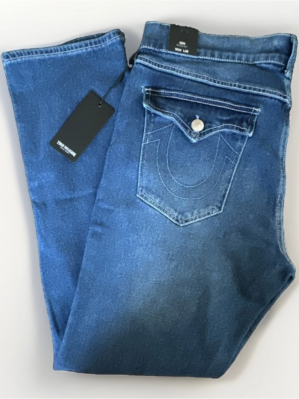 True Religion Geno SN Flap Relaxed Slim Jeans Men’s 34x32 Medium Wash